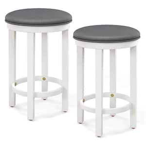 25 in. White and Grey Backless Wood Bar Stools with Polyster Seat Set of 2