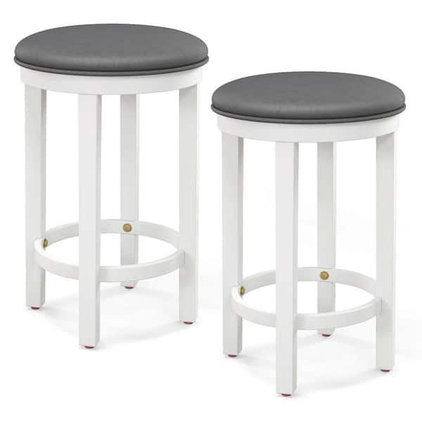 Costway 25 in. White and Grey Backless Wood Bar Stools with Polyester Seat Set of 2