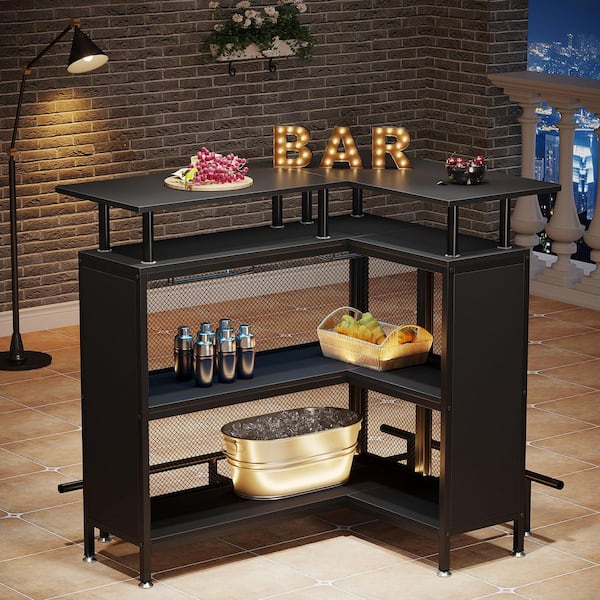 BYBLIGHT Kearsten Black 47 in. W L-Shaped Home Bar Unit, Bar