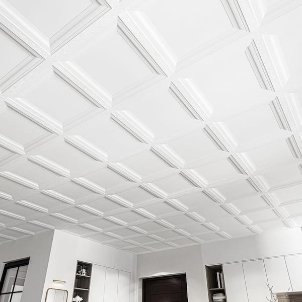 Art3dwallpanels White 2 ft. x 2 ft. Decorative Square Drop Ceiling ...
