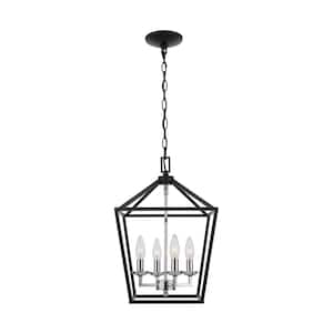 Weyburn 4-Light Black and Polished Chrome Caged Farmhouse Chandelier for Dining Room