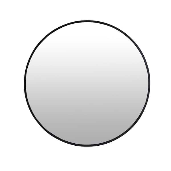 CASAINC 24 in. W x 1.2 in. H Large Round Aluminum Black Framed Wall mounted Bathroom Vanity Mirror