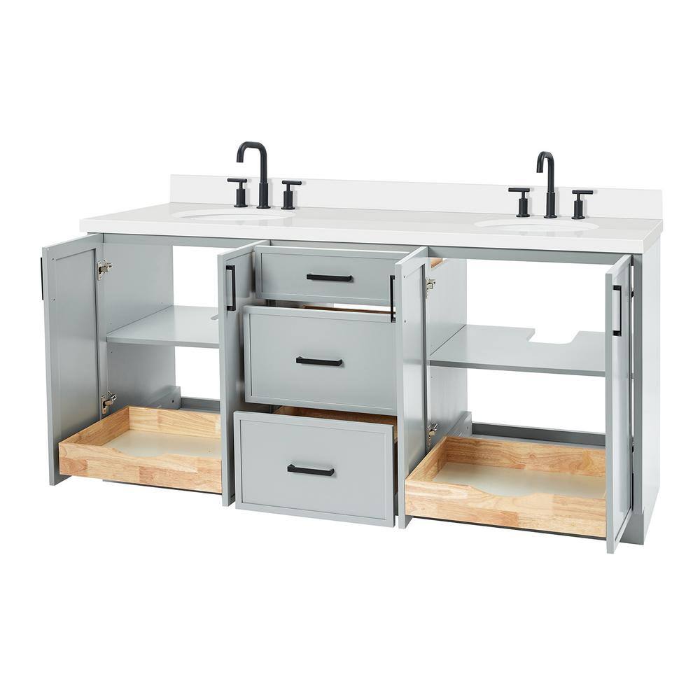 Gray Double Sink Bathroom Vanity with Quartz Top