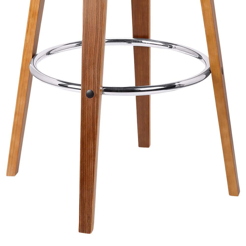 Mid-Century Walnut Swivel Stool with Brown Faux Leather