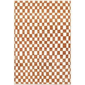 Dominique Abstract Checkered Fringe Orange 12 ft. x 15 ft. 9 in. Area Rug