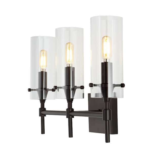 Cato 21.25 in. 3-Light Oil Rubbed Bronze/Clear Modern Farmhouse Iron/Glass LED Vanity Light