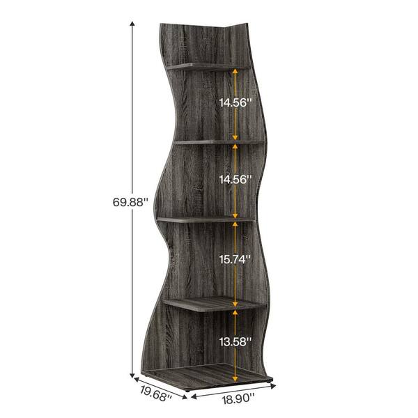 BYBLIGHT Eulas 69.8 in. Tall Gray Engineered Wood 5-Shelf