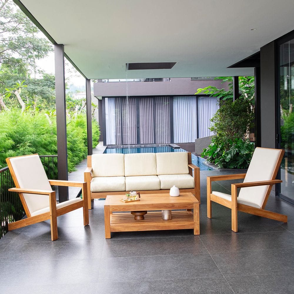 Largo 4-Piece Teak Outdoor Patio Conversation Set with Vellum Cushion price history on PriceWatchPro