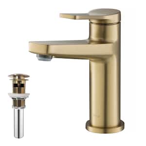 Indy Single Handle Bathroom Faucet and Pop Up Drain with Overflow in Brushed Gold