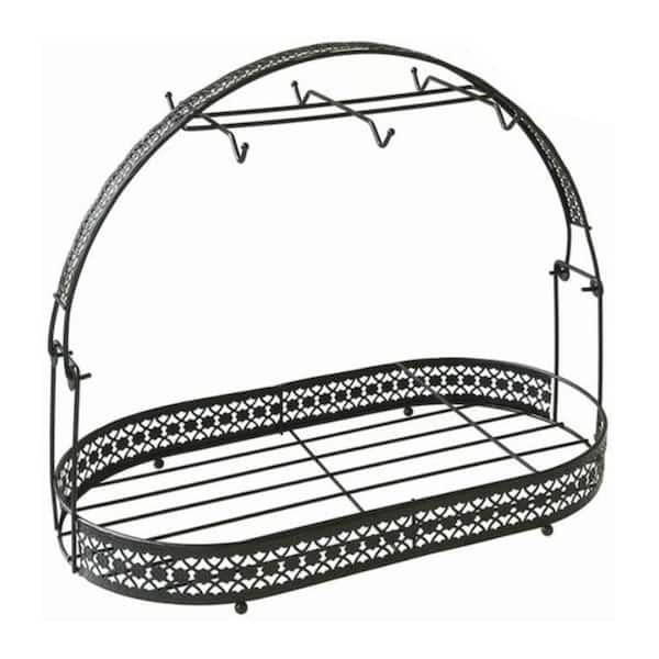 6 hooks Wrought Iron Mug Tree Rack and Dishes Organizer for Counter, Cabinet, Table, Kitchen, Restaurant, Office, Black
