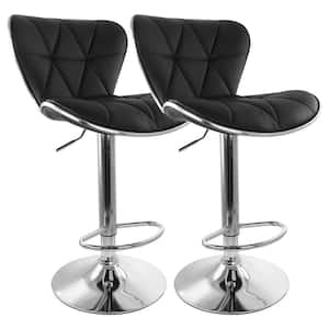 2-Piece Tufted Faux Leather Adjustable 35 in. Bar Stool in Black with Chrome Trim and Base