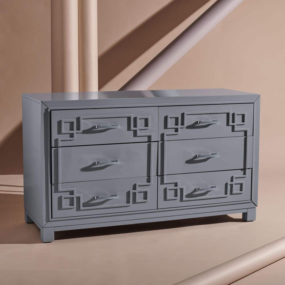 Raina Gray/Silver 6 Drawer 50 in. Wide Dresser