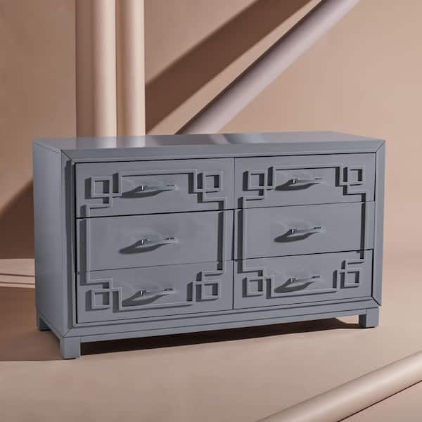 Raina Gray/Silver 6 Drawer 50 in. Wide Dresser