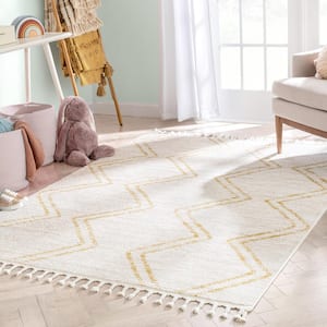 Kennedy Reeve Modern Chevron Kids Yellow Ivory 6 ft. 7 in. x 9 ft. 3 in. Area Rug