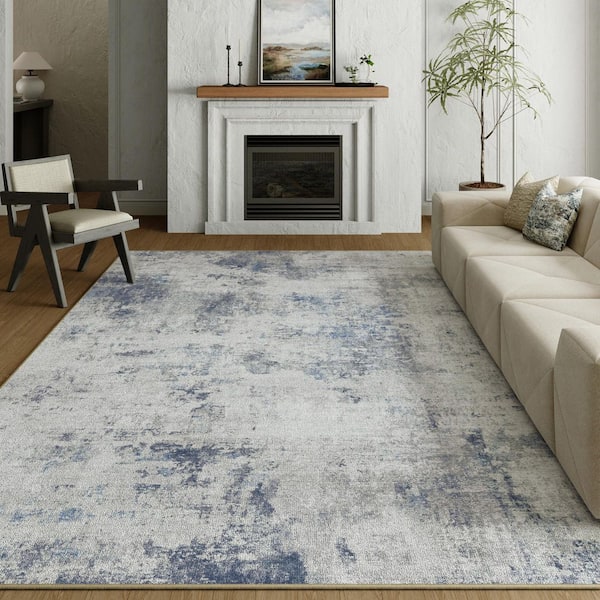 Rosemary Blue/Gray 8 ft. x 10 ft. Washable Modern Abstract Area Rug