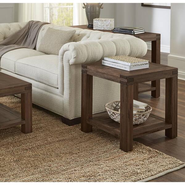 Meadow Brick Brown Solid Acacia End Table 3f4122 The Home Depot