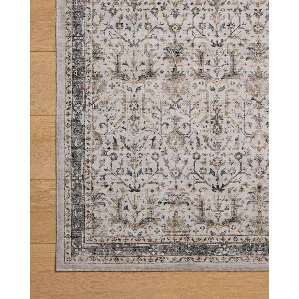 Ivory and Stone Washable Synthetic 5' x 7' Area Rug
