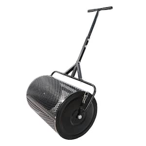 Compost Spreader and Peat Moss Spreader, Roller Handheld Spreader with Latches, Metal Basket Garden Spreader, Black