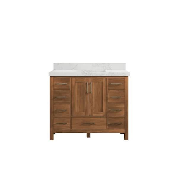 Willow Collections Malibu Teak 42 in. W x 22 in. D x 36 in. H Bath Vanity in Gold Teak with 2" Calacatta Nuvo Top