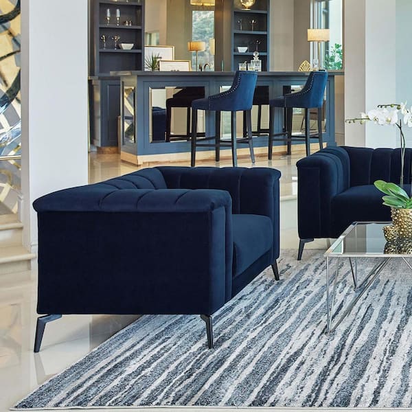 Chalet Blue Fabric Tuxedo Arm Chair with Metal Legs