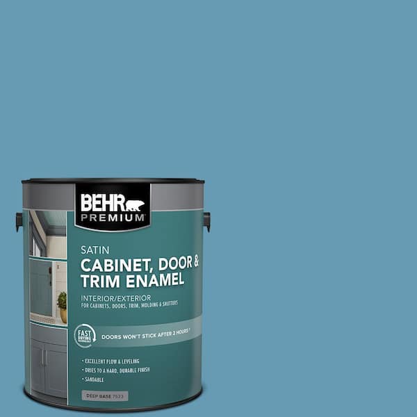 BEHR PREMIUM 1 gal. #S490-4 Yacht Blue Satin Enamel Interior/Exterior Cabinet, Door & Trim Paint