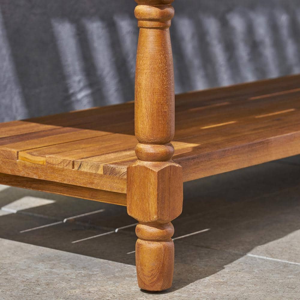 Teak 51" Rustic Acacia Wood Outdoor Bench with Shelf
