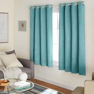 Lustre Teal Solid Woven Room Darkening Grommet Top Curtain, 52 in. W x 63 in. L (Set of 2)