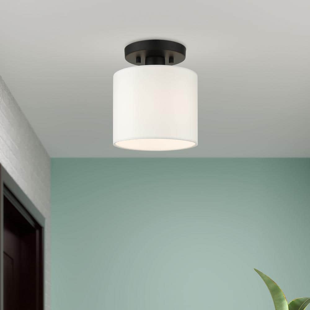 Black Steel Drum Shade Semi-Flush Mount Light