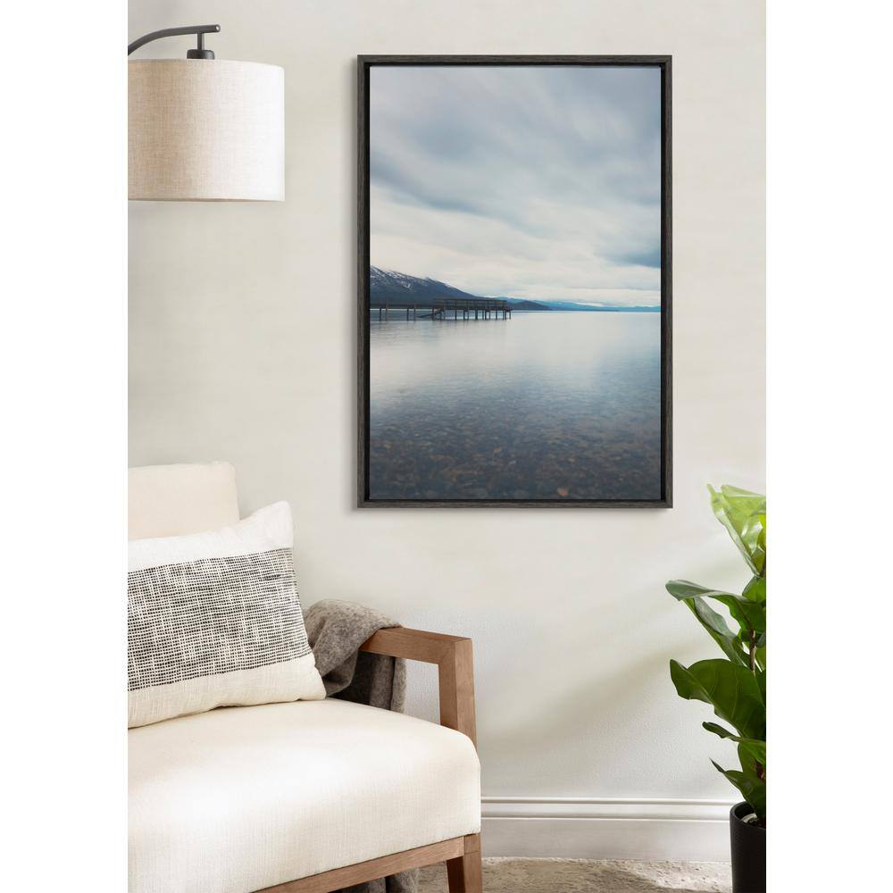 Lake Tahoe Reflections Framed Canvas Wall Art, 23x33, Dark Gray