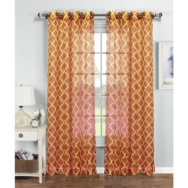 Window Elements Orange Trellis Grommet Sheer Curtain - 54 in. W x 84 in. L