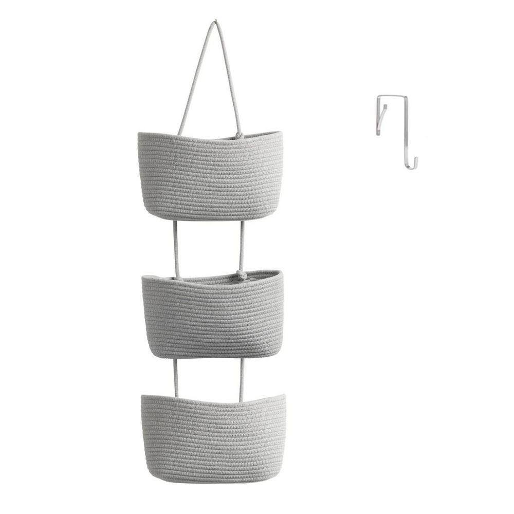 3-Tier Gray Woven Cotton Hanging Baskets L09JBZSTJQ - The Home Depot
