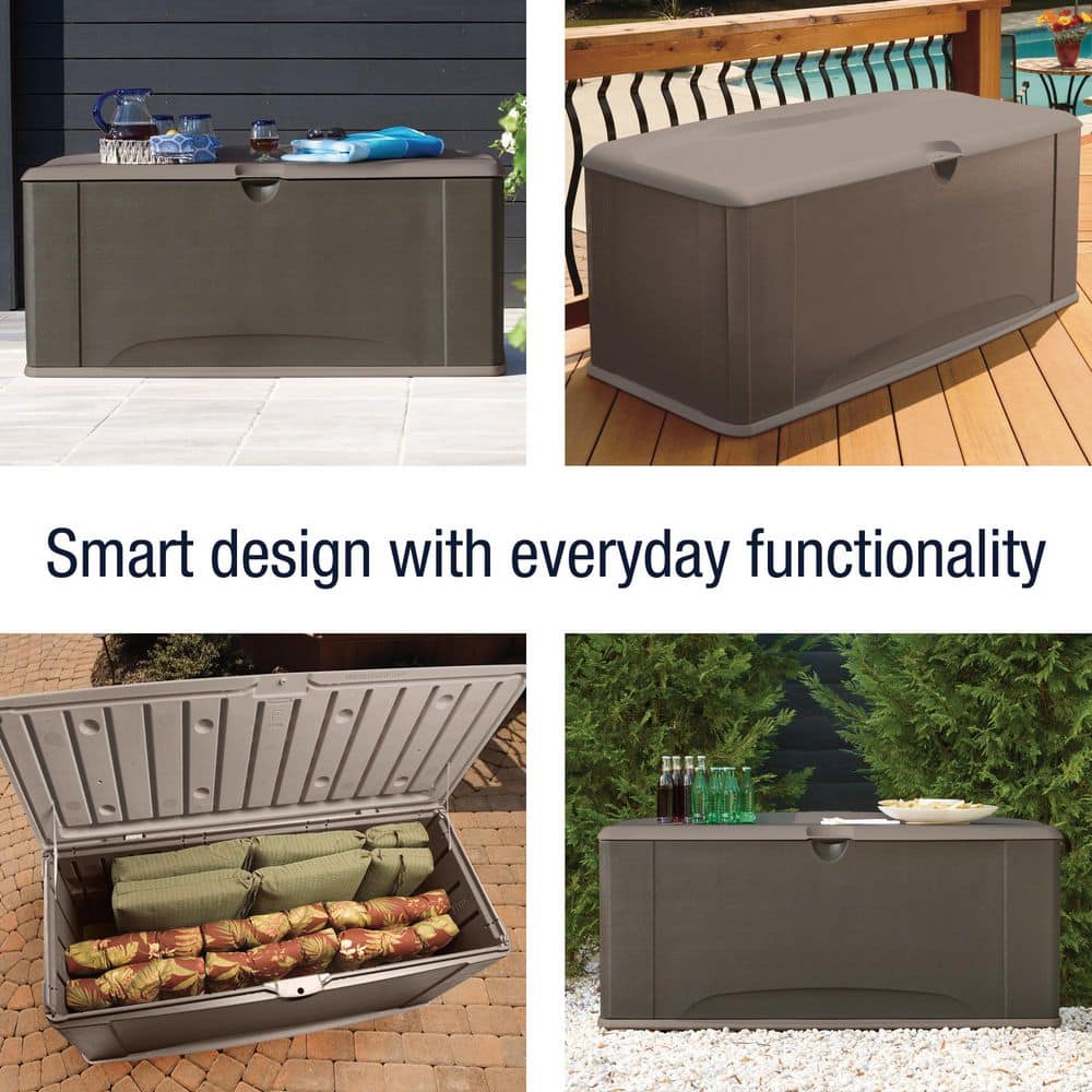 Extra-Large Gray and Brown Lockable Plastic Deck Box with Seat