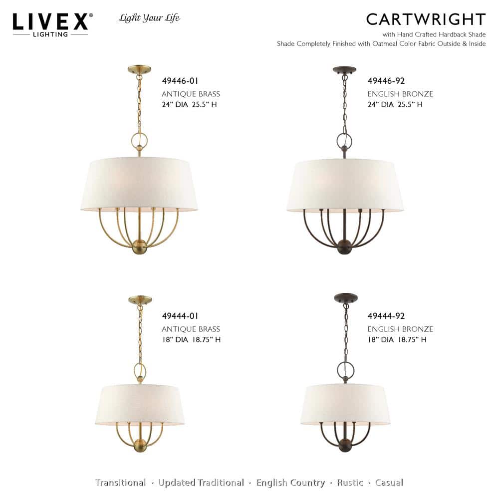 Cartwright Antique Brass Drum Pendant with Oatmeal Shade