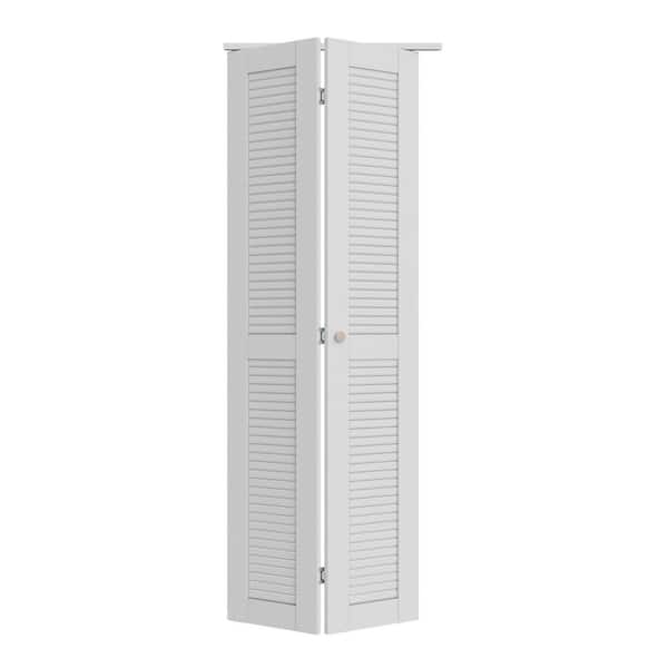 30 in. x 78.75 in. Louver/Louver Solid Core White Finsihed Composite Bi-fold Door with Hardware Kit