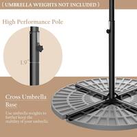 Costway 10 ft. Steel Market Hanging Solar LED Patio Umbrella with Base in Beige GHMHSKU00184