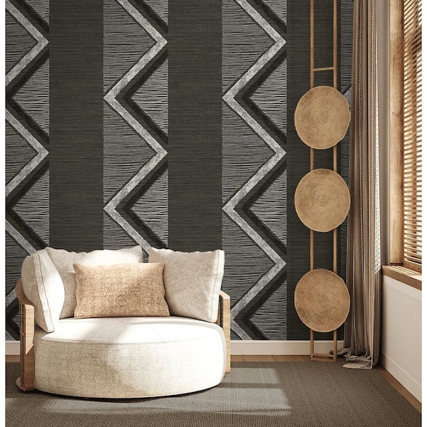 60.75 sq. ft. Espresso Beswick Chevron Nonwoven Paper Unpasted Wallpaper Roll