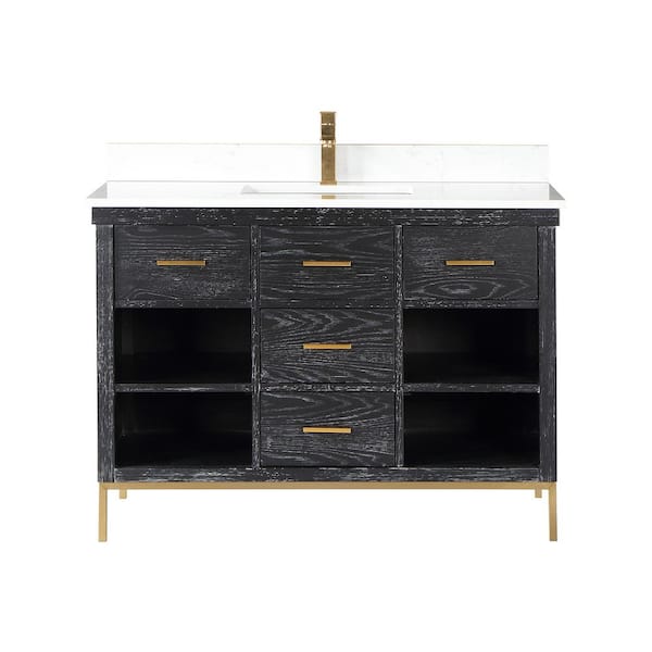 Altair Kesia 48 in. W x 22 in. D x 34 in. H Bath Vanity in Black Oak with Carrara White Composite Stone Top