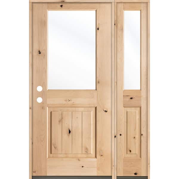 Krosswood Doors 50 in. x 80 in. Rustic Knotty Alder Half Lite Unfinished Right-Hand Inswing Prehung Front Door with Right Sidelite