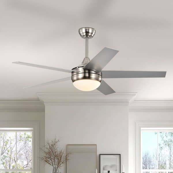 52 in. Indoor Brushed Nickel 5-Blade Downrod Mount Standard 3CCT LED Ceiling Fan with Light, Remote and Wall Control