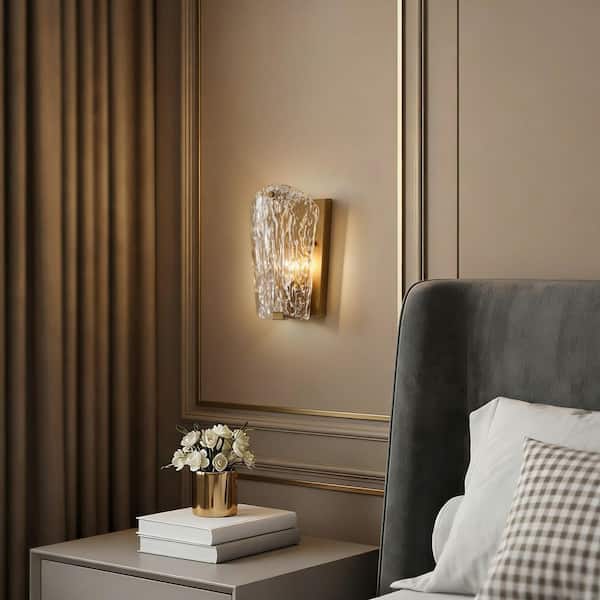 9.75 in. 1-Light Gold Wall Sconces with Clear Textured Glass Shade, Modern Wall Light for Bathroom, Living Room