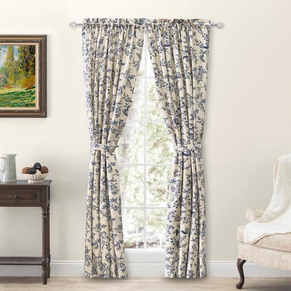 RICARDO Waverly Gardens 42 in. W x 84 in. L Toile Rod Pocket Room Darkening Curtain  Panel in Indigo (Set of 2) 04410-70-284-35 - The Home Depot