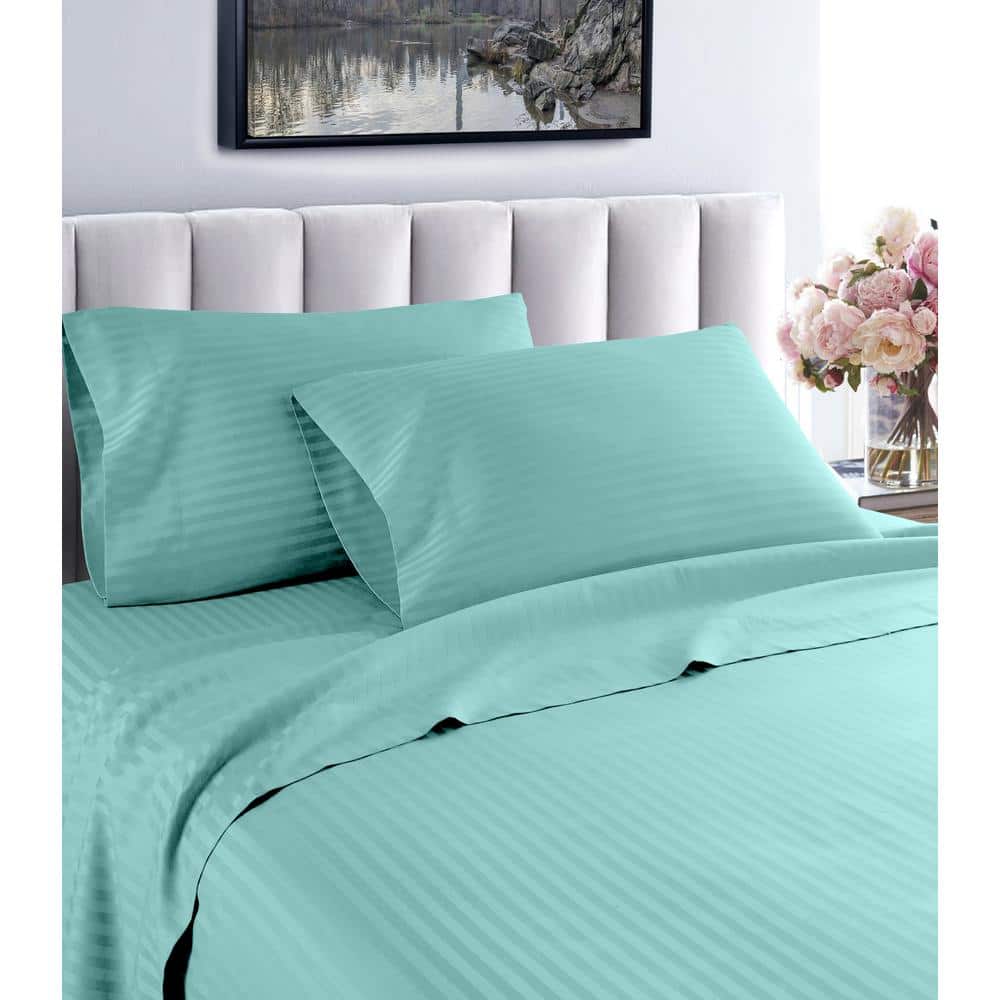 Fresh Home 3-Piece Aqua Striped 100% Cotton Twin Deep Pocket Sheet Set