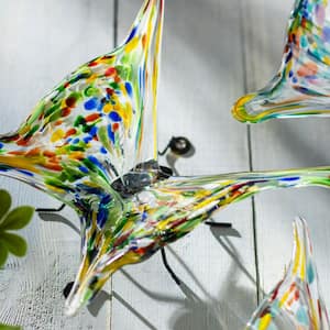 Glass Butterfly with Iron Feet, Set of 3