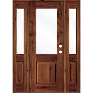 64 in. x 96 in. Rustic Alder Wood Clear Half-Lite Red Chestnut Stain Left Hand Single Prehung Front Door/Sidelites