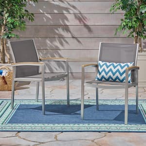 Luton Silver Armed Aluminum Outdoor Dining Chair (2-Pack)