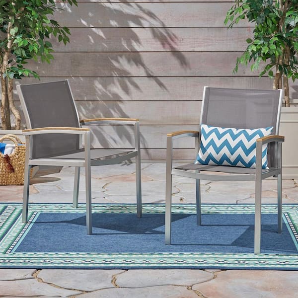 Noble House Luton Silver Armed Aluminum Outdoor Dining Chair (2-Pack)