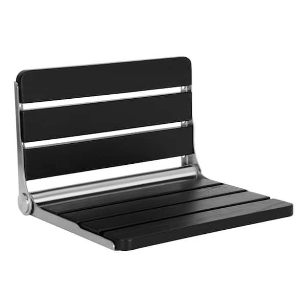 16 in. Foldable Wooden Shower Seat for Inside Shower, 400 lb. Max Load Wall Mounted Folding Shower Bench, Black