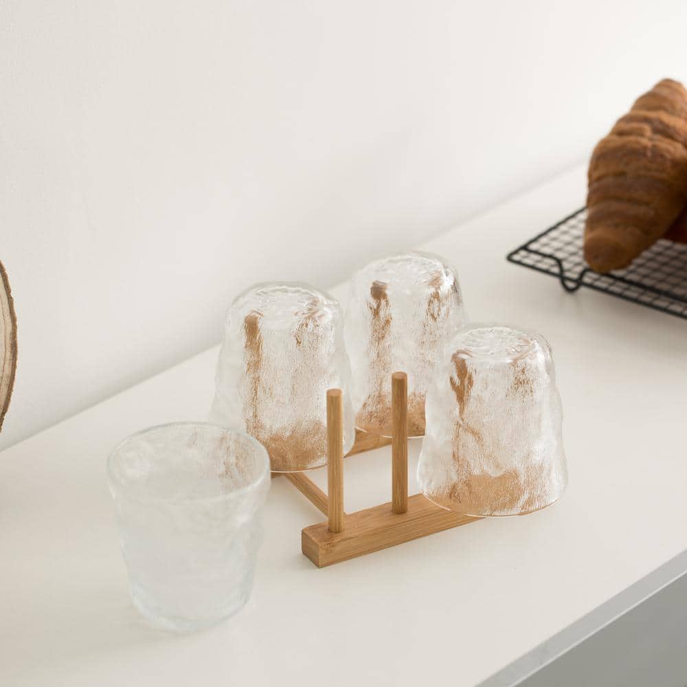 Set of 2 Bamboo Wooden 3-Grid Dish Drainer Racks