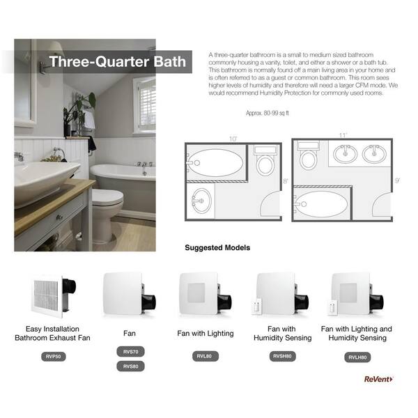 ReVent 50 CFM Ceiling/Wall Mount Easy Roomside Installation Bathroom/Bath  Exhaust Fan with Adjustable LED Lighting, ENERGY STAR RVL50-D - The Home  Depot