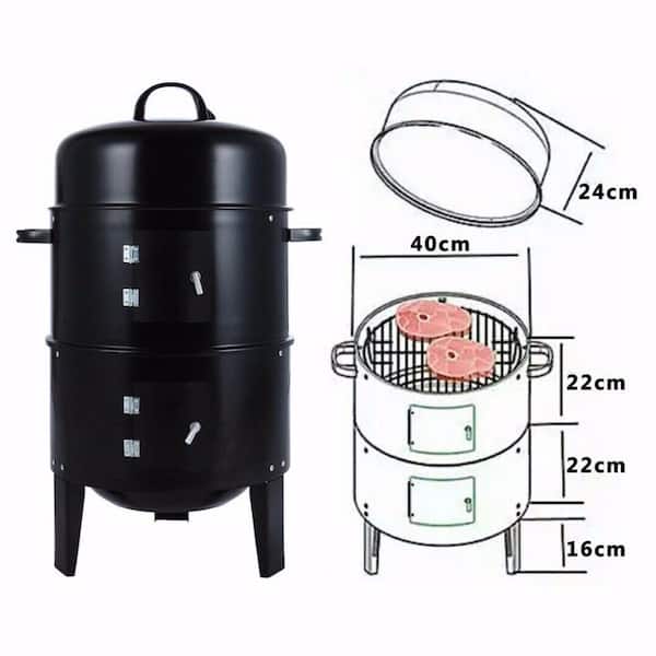 18In 3 in 1 Charcoal Vertical Smoker Grill BBQ Roaster Steel Barbecue Cooker 
